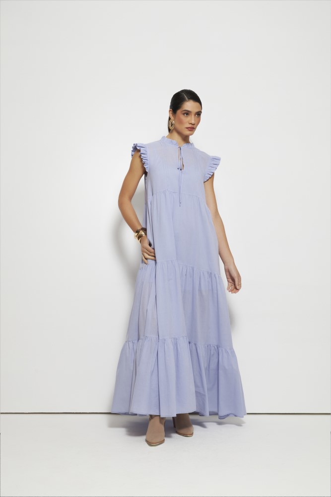 vestido longo isa em voil algodo azul sky - pp